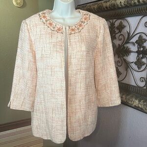 VTG Alfred Dunner jacket PeachTweed Beaded Open Front  Sz 16